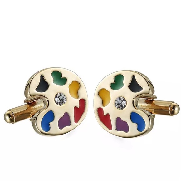 Artists Golden Painters Palette Cufflinks with Crystals - Picture 2 of 16